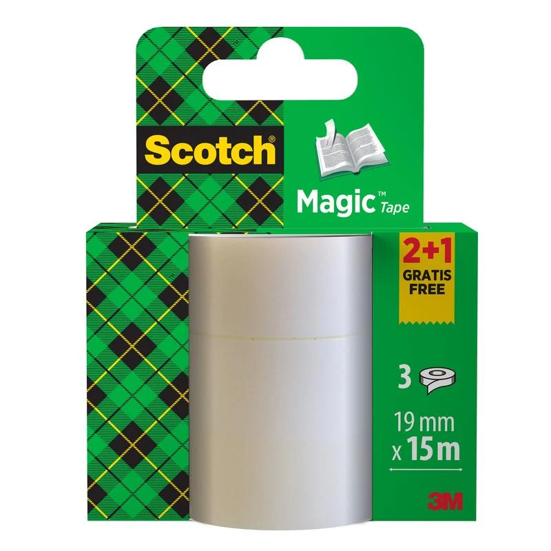 Scotch® Magic™ Unsichtbares Klebeband 8-1915R3/2, Aktionspackung, 19 mm x 15 m, 2 Rollen+ 1 GRATIS-Rolle/Packung | Packung...