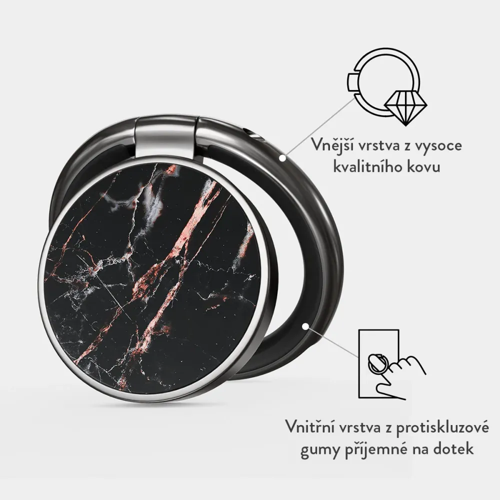 Rose Gold Marble - Nalepovací držák na prst Antracitova