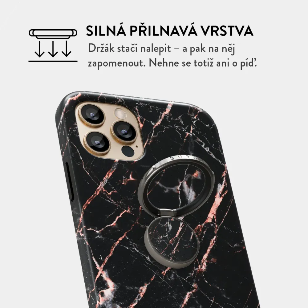 Rose Gold Marble - Nalepovací držák na prst Antracitova