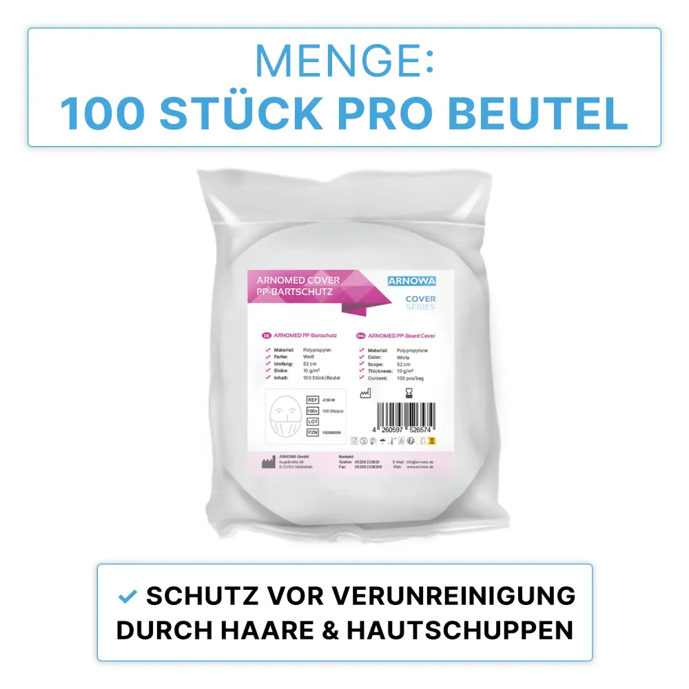 ARNOMED PP-Bartschutz Weiß, mit Gummizug, Einweg | Beutel (100 Stück)