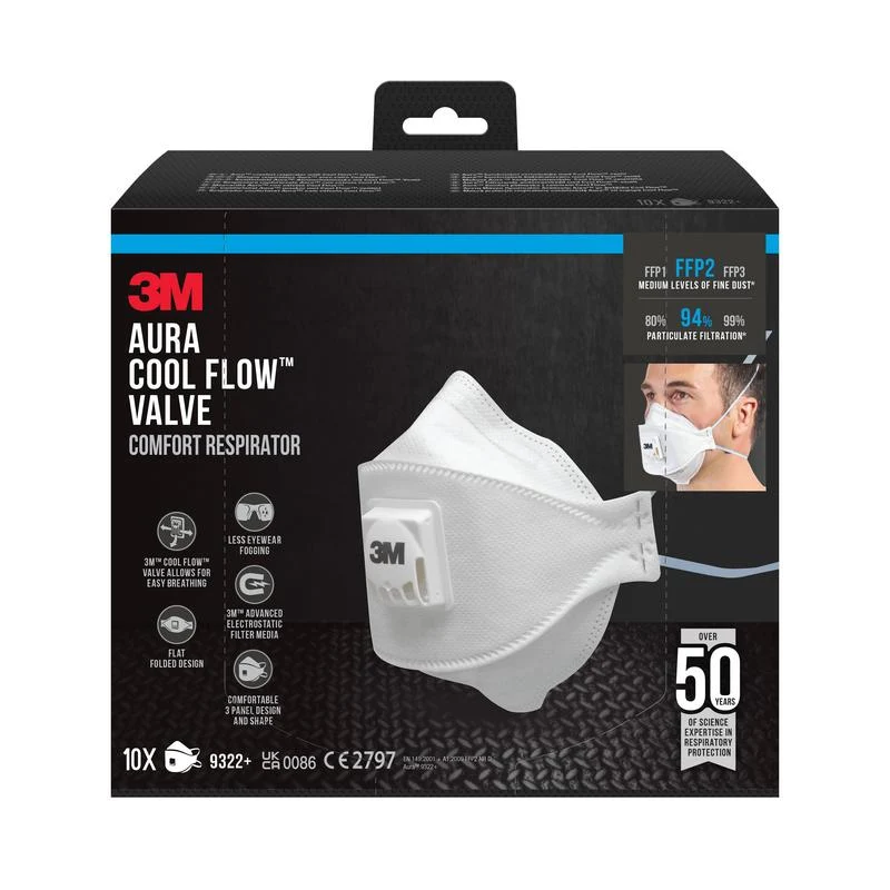 3M ™ AURA ™ Comfort Cool Flow ™ Masca de particule 9322+, FFP2, cu supapă