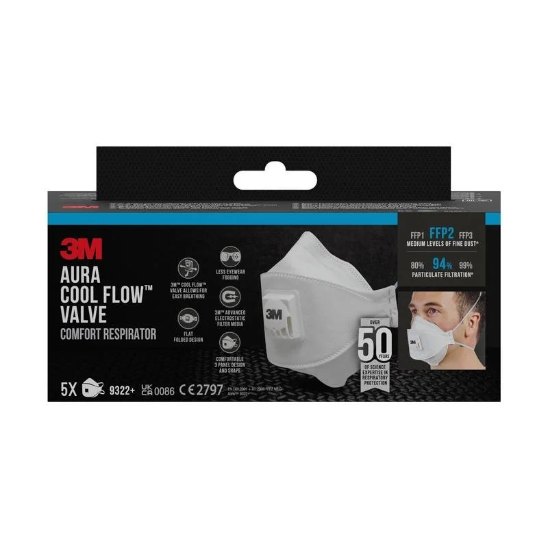 3M ™ AURA ™ Comfort Cool Flow ™ Masca de particule 9322+, FFP2, cu supapă