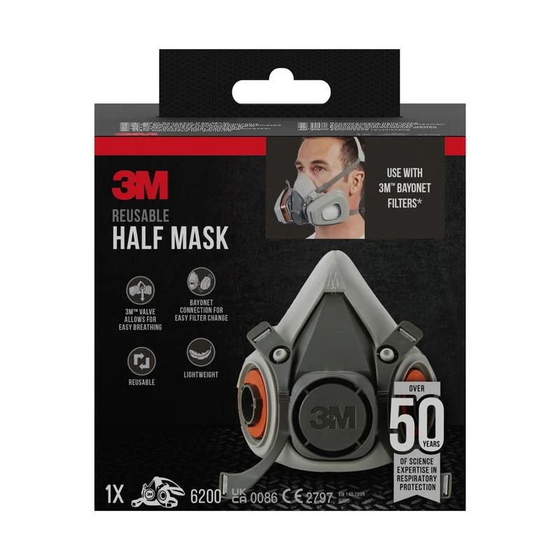 3M ™ Half Masked Housing 6200 Återanvändbara, medelstora | Pack (1 bit)