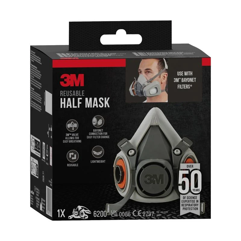 3M ™ Half Masked Housing 6200 Återanvändbara, medelstora | Pack (1 bit)