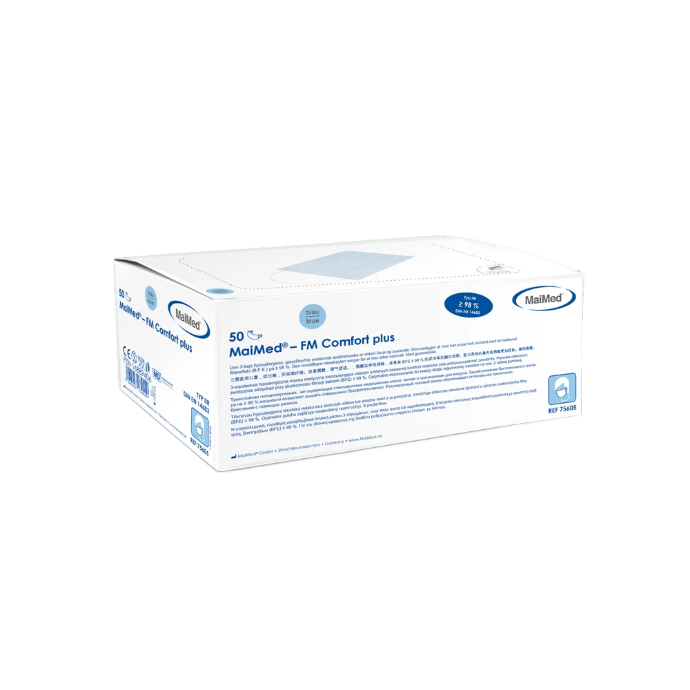 MaiMed-FM C plus.,Maske, unst. mit Gummi OP-Maske, unsteril, 3-lagig, Blau, 50 St./Box | Box (50 Stück)