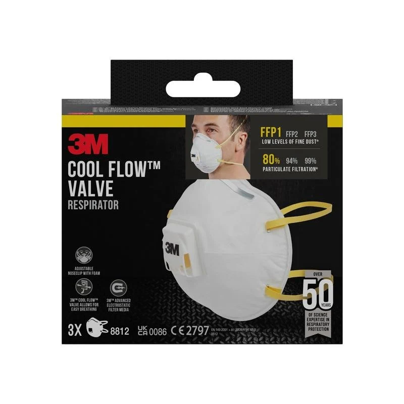 Masca de particule 3M ™ Cool Flow ™ 8812, FFP1, cu supapă, 3-pachet | Pachet (1 bucată)
