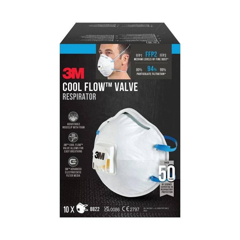 Masca de particule 3M ™ Cool Flow ™ 8822, FFP2, cu supapă