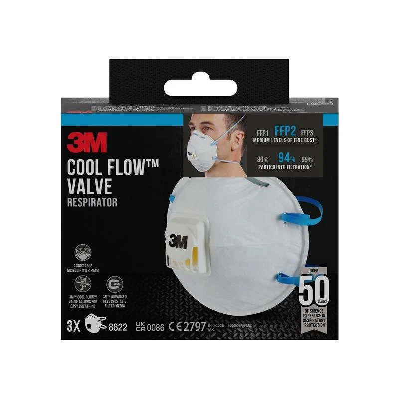 Masca de particule 3M ™ Cool Flow ™ 8822, FFP2, cu supapă