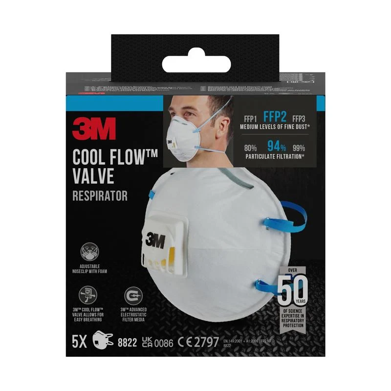 Masca de particule 3M ™ Cool Flow ™ 8822, FFP2, cu supapă