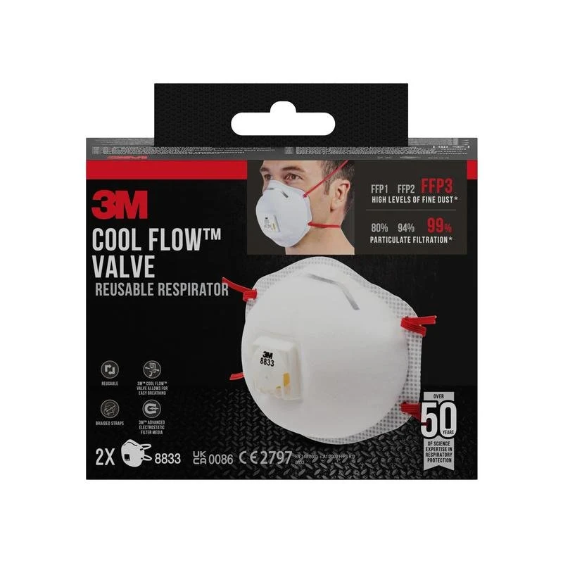 Masca de particule 3M ™ Cool Flow ™ 8833, FFP3, cu supapă, pachet 2er | Pachet (1 bucată)
