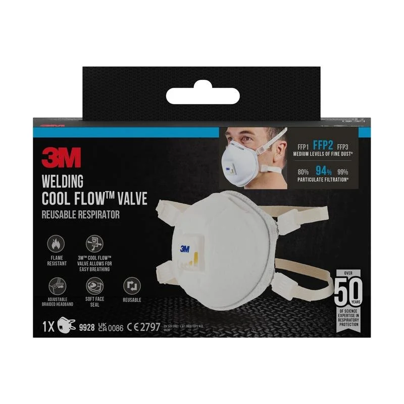 Masca de particule 3M ™ Cool Flow ™ 9928 pentru lucrări de sudare, cu supapă | Pachet (1 bucată)