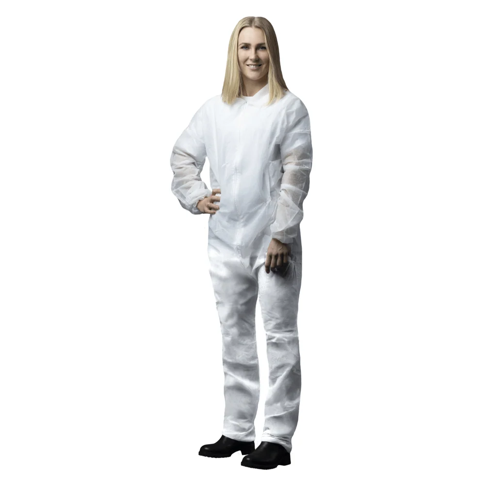 NITRAS PP-Overall, Polypropylen, weiß, ohne Kapuze, mit Kragen, Reißverschlussabdeckung, Gummizug der Taille sowie Arm- un...