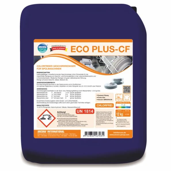 Arcora Eco Plus-CF Limpador de lavador de louç livre de cloro para lava -louças | Pacote (12 kg)