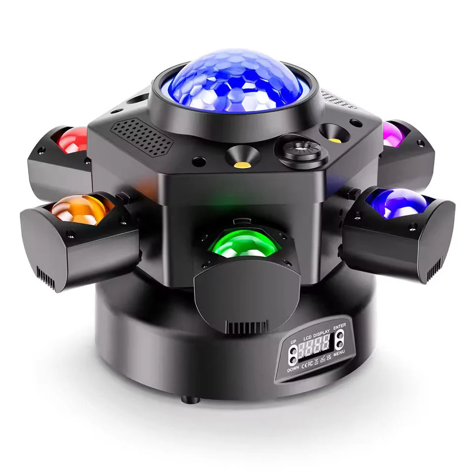 120W šestiramenné scénické světlo, Moving Head s RGBW 4v1 efektem DMX512 ovládáním, vhodné pro diskotéky, party, koncerty,...