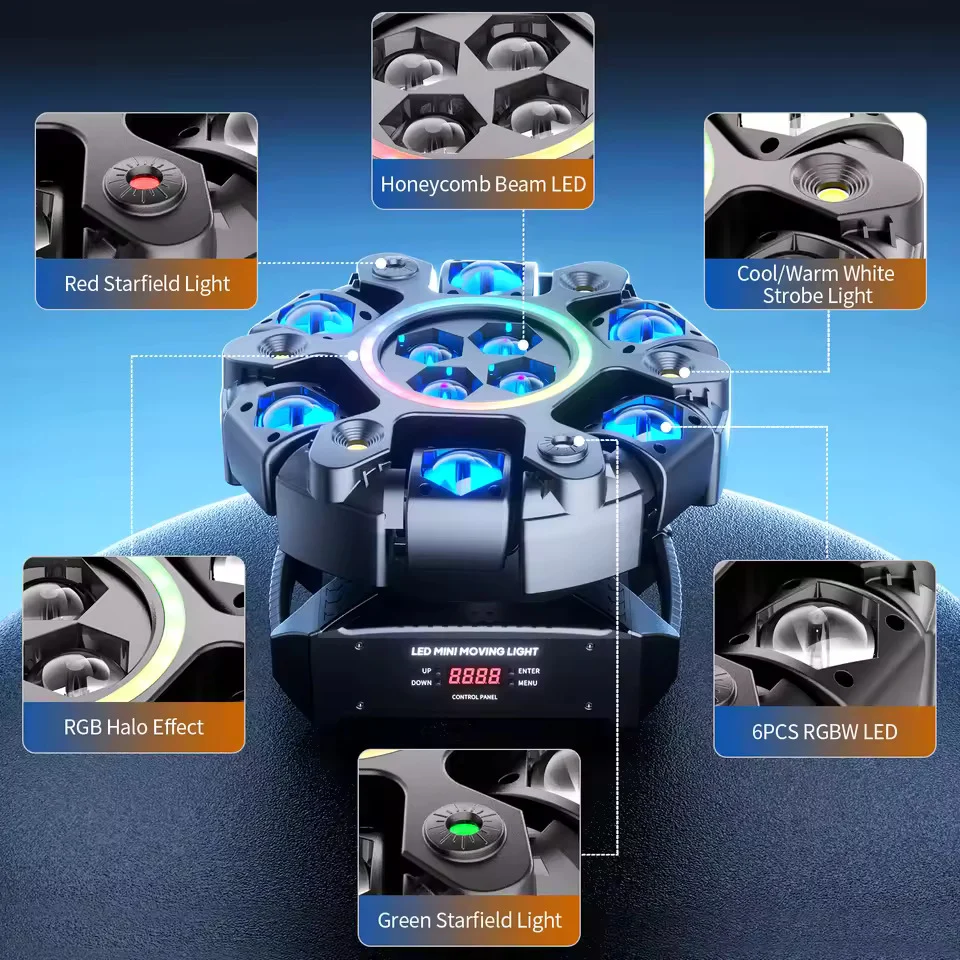 150W 6ramenný RGBW Beam Moving Head s halo efektem, scénické světlo, DMX512, mřížkový paprsek stroboskopický efekt, vhodné...
