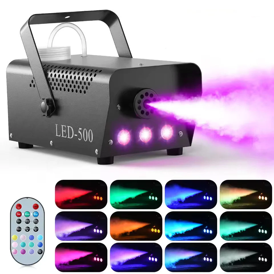 500W mlhový stroj, RGB tříbarevné LED míchací mlhové světlo, s dálkovým ovládáním, vhodný pro DJ, diskotéky, párty, Hallow...
