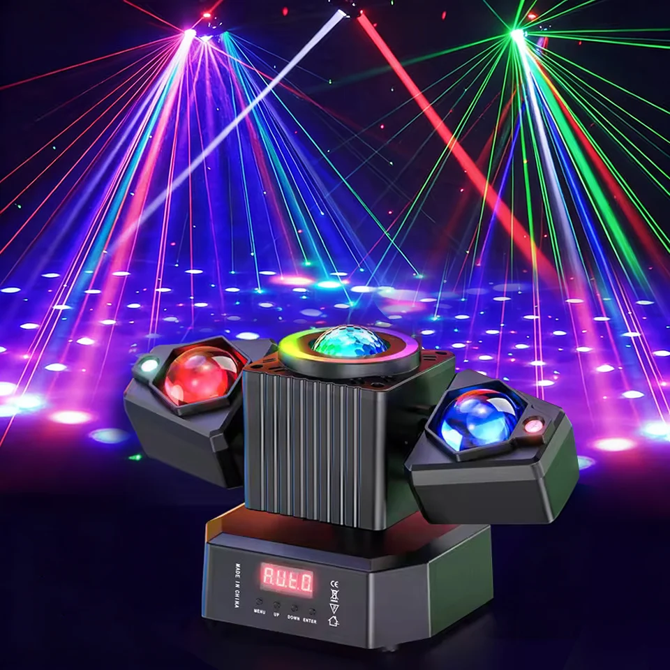 65W Disco PartySvětlo, dvouramenný RGBW 4v1 LED efektový reflektor s dálkovým ovládáním, projektor scénického osvětlení pr...