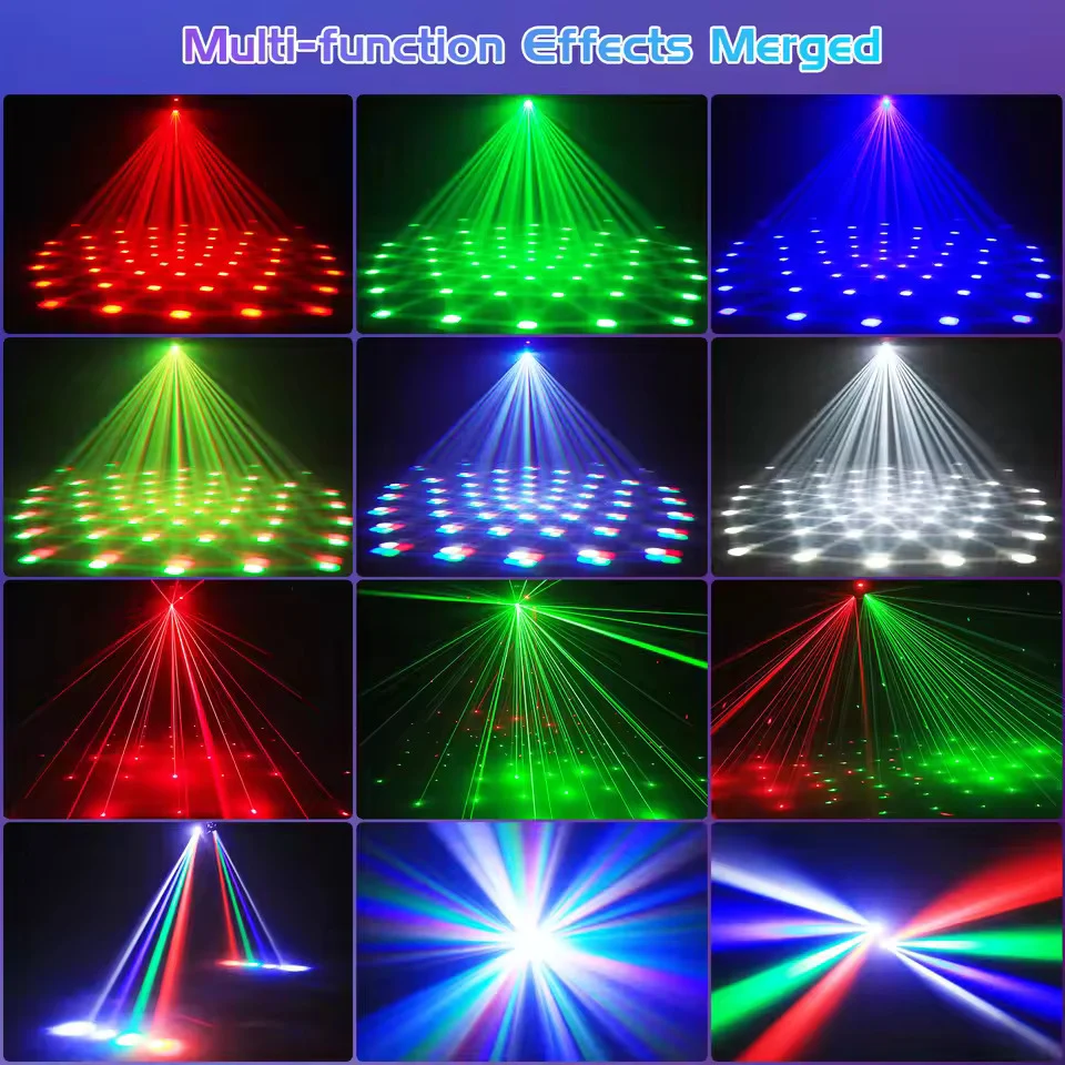65W Disco PartySvětlo, dvouramenný RGBW 4v1 LED efektový reflektor s dálkovým ovládáním, projektor scénického osvětlení pr...