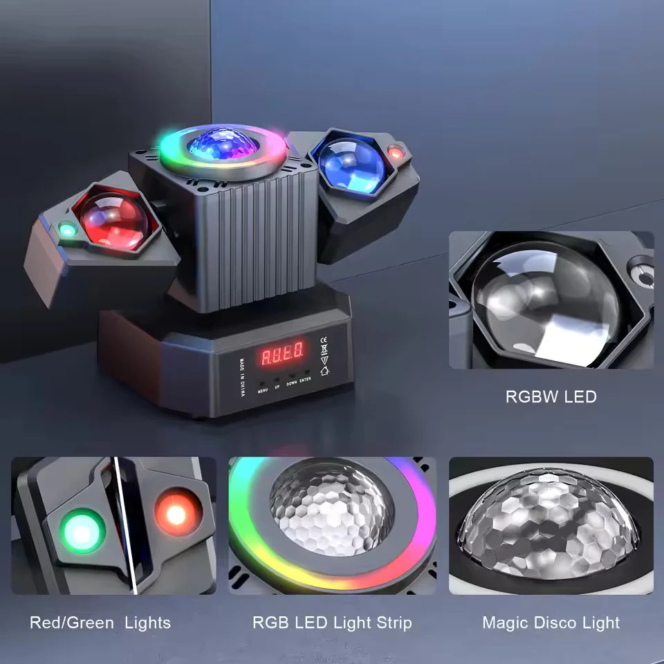 65W Disco PartySvětlo, dvouramenný RGBW 4v1 LED efektový reflektor s dálkovým ovládáním, projektor scénického osvětlení pr...