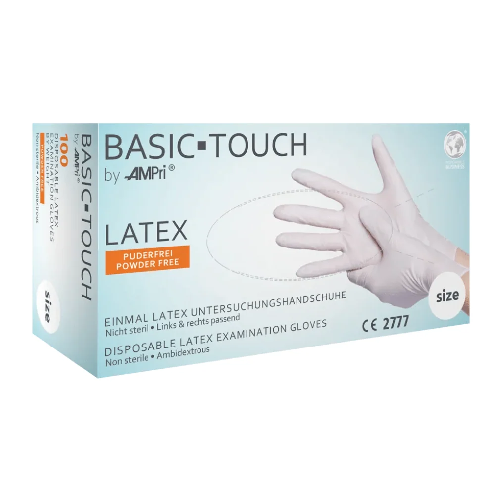 AMPri BASIC-TOUCH Latexhandschuhe puderfrei, weiß | Box (100 Stück) Xs