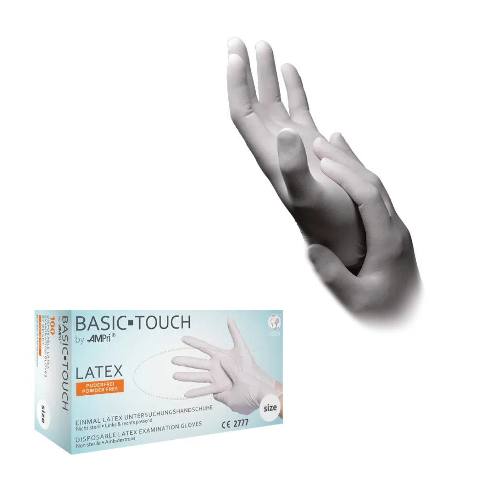 AMPri BASIC-TOUCH Latexhandschuhe puderfrei, weiß | Box (100 Stück) Xs