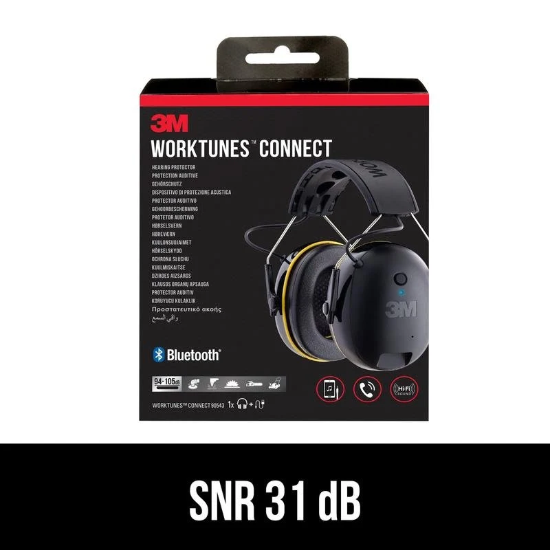 3M ™ WorkTunes ™ Connect Capsule Hearing Protection 90543E, Bluetooth®, SNR Value 31 DB, Black | Pack (1 bit)
