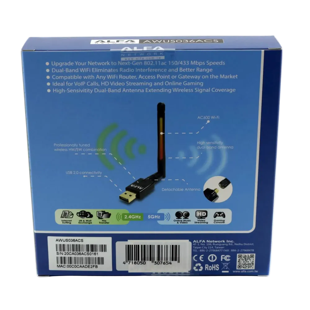 ALFA AWUS036ACS AC600 WI-FI ADAPTÉR 18dBi