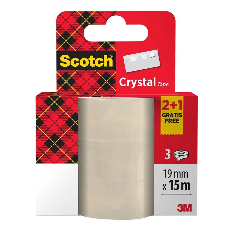 Scotch® Crystal Klebeband 6-1915R3/2, Aktionspackung, 19 mm x 15 m, 2 Rollen+ 1 GRATIS-Rolle/Packung | Packung (1 Stück)