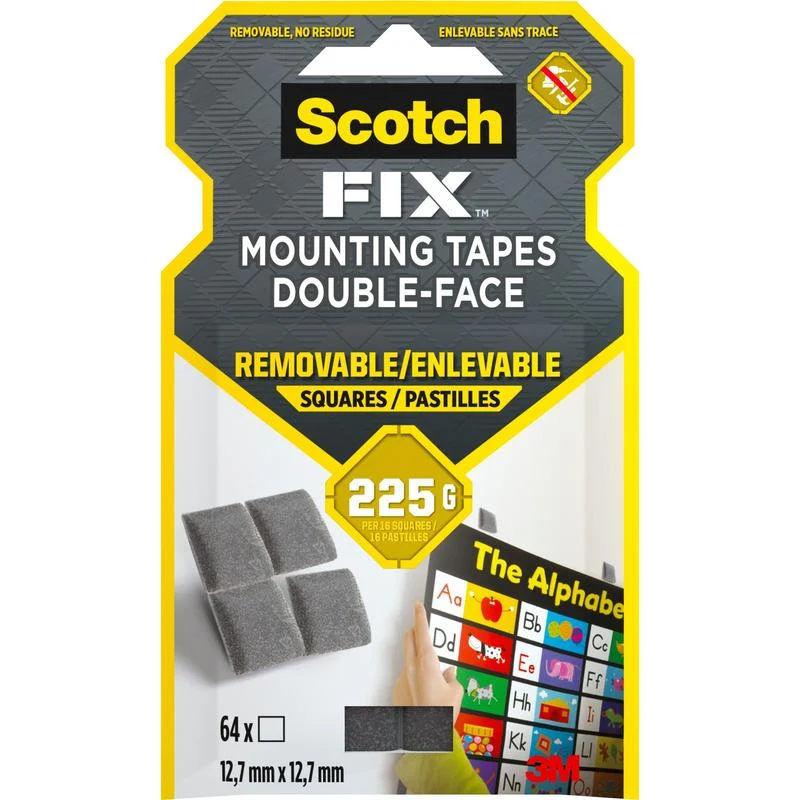 Scotch-FIX™ Ablösbare Montagequadrate 108-ST64-P, 12,7 mm x 12,7 mm, 64 Stück/Packung | Packung (1 Stück)
