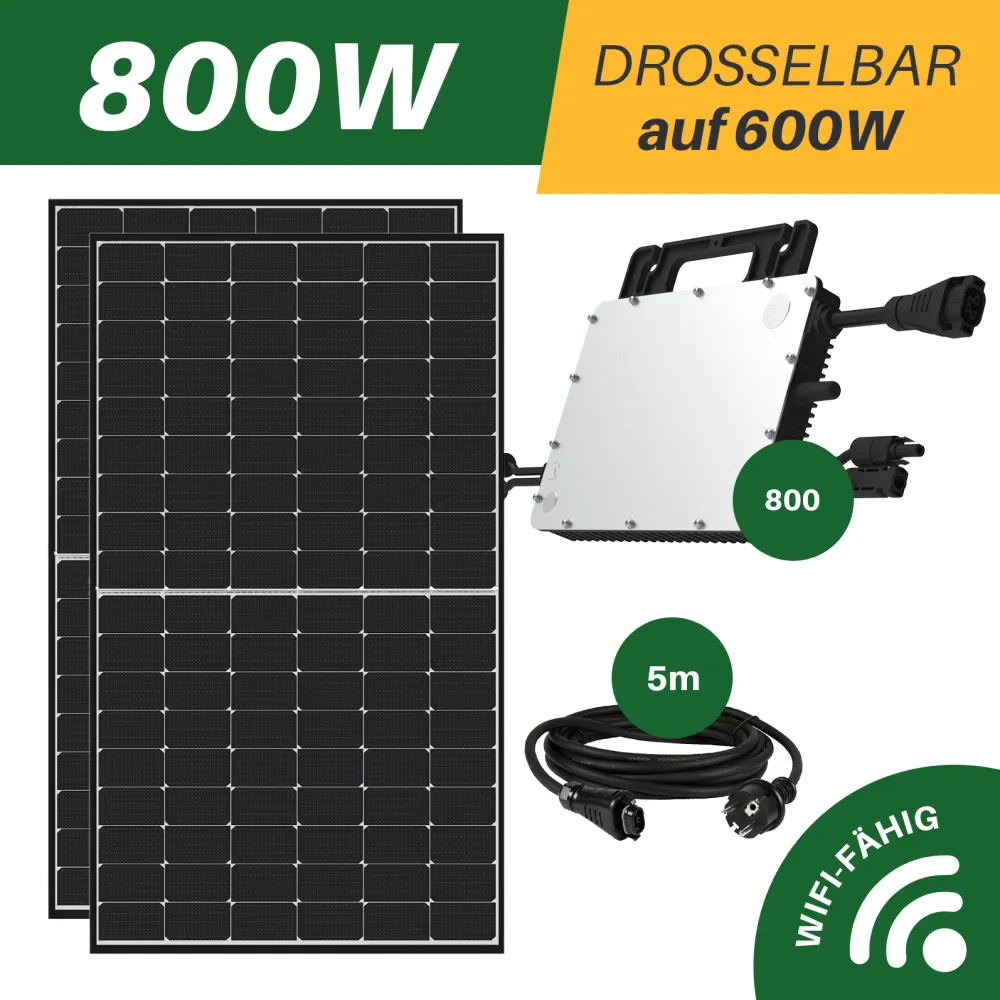Balkónová elektrárna 800W připravená k zapojení 2x 450W BlackFrame Trina + Hoymiles HMS800