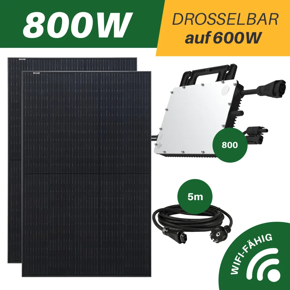 Balkonová elektrárna 800W připravená k zapojení 2x 435W FullBlack sklo/sklo/oboustranné Jinko + Hoymiles HMS800