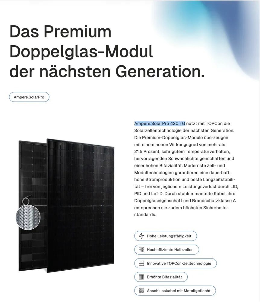 Solární panel 400W FullBlack, sklo/sklo, bifaciální Ampere.SolarPro
