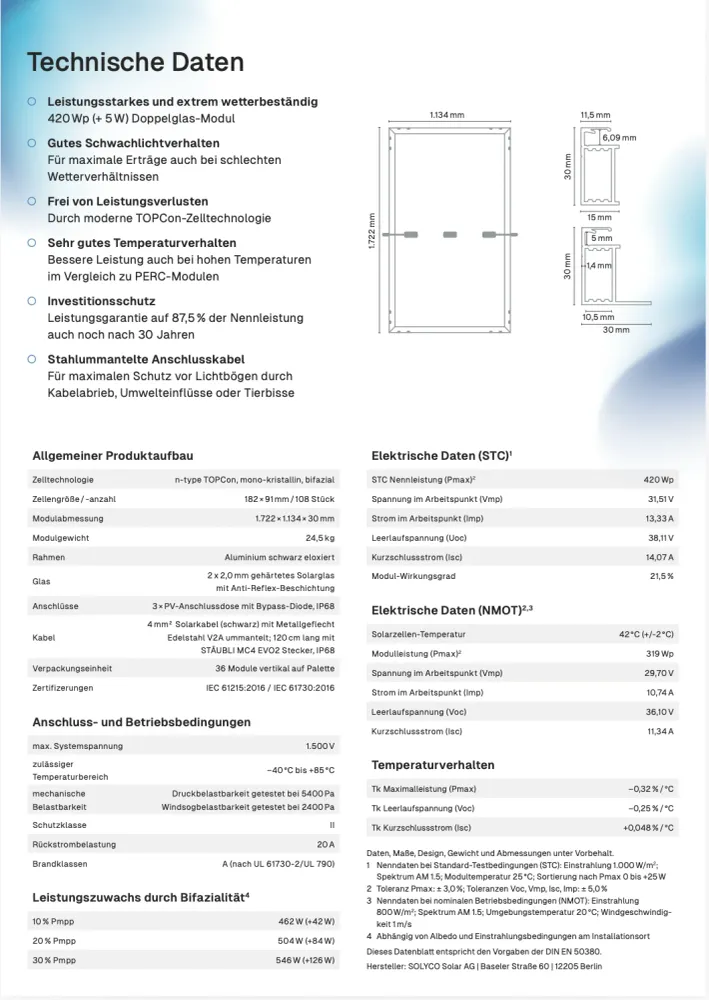 Solární panel 400W FullBlack, sklo/sklo, bifaciální Ampere.SolarPro
