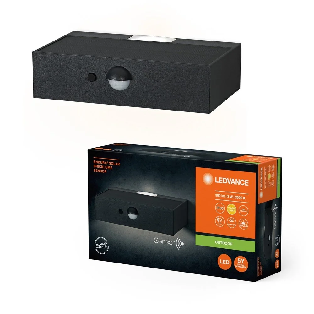 Černé LED solární nástěnné světlo + senzor 3 W ENDURA, teplá bílá