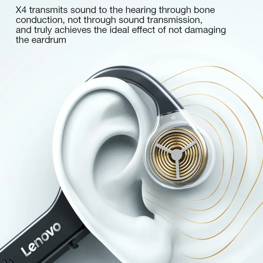 Lenovo X4 sluchátka s kostní vodivostí Bluetooth 5.0 vodotěsná (černá)