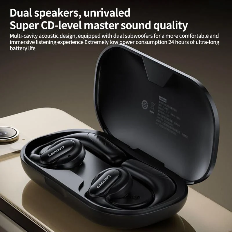 Lenovo TC3402 bezdrátová sluchátka TWS Bluetooth 5.3 s dvojitým 360° reproduktorem (černá)