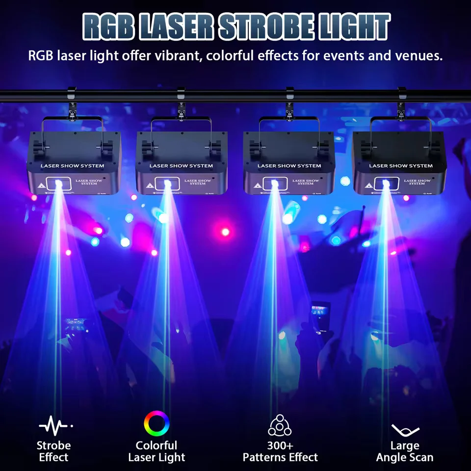 Laserový pódiový projektor s RGB laserovým skenováním světelnými paprskovými efekty, LED vnitřní osvětlení pro pódium – id...