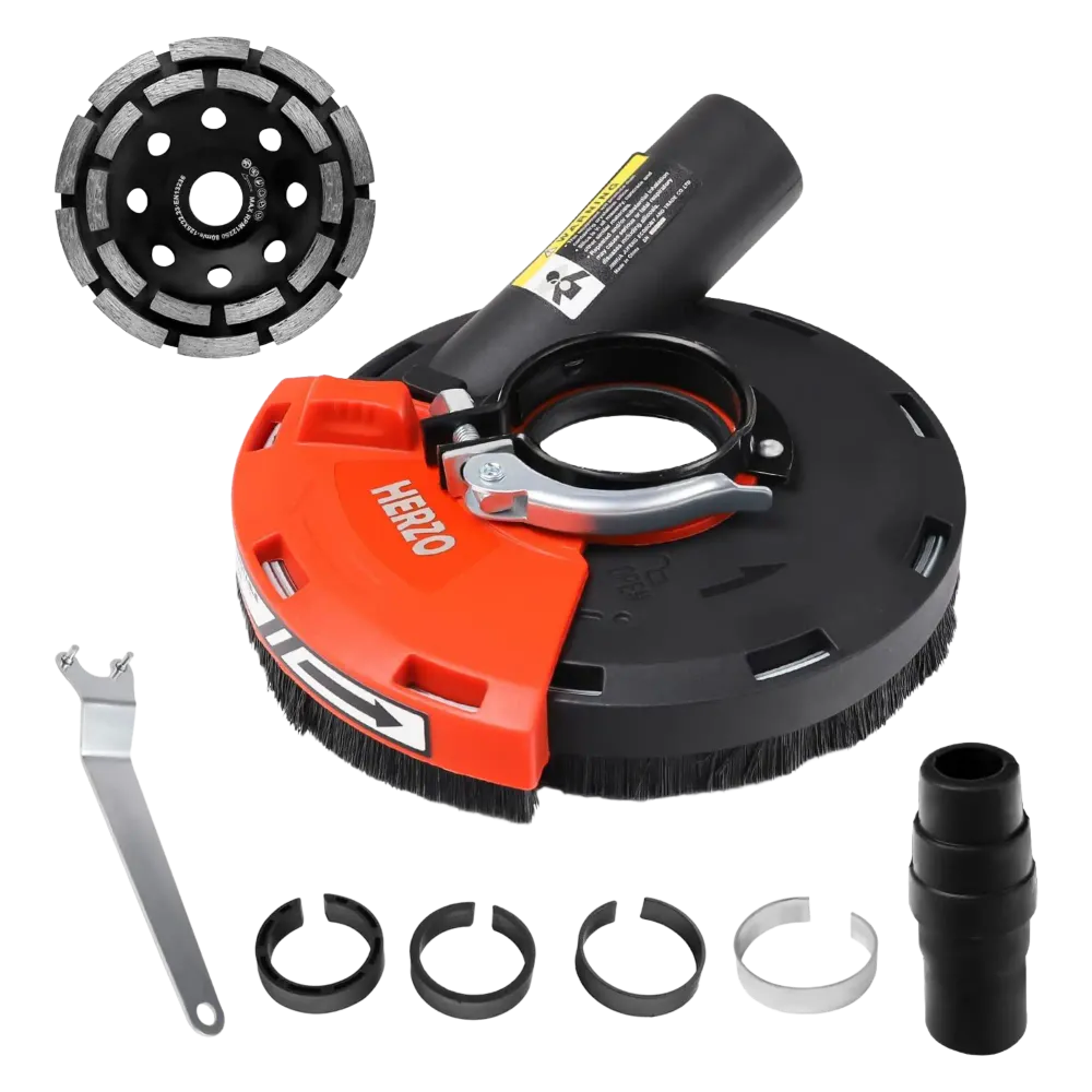 Univerzální odsávací kryt HERZO pro úhlové brusky 115/125 mm + diamantový brusný kelímek 125 mm
