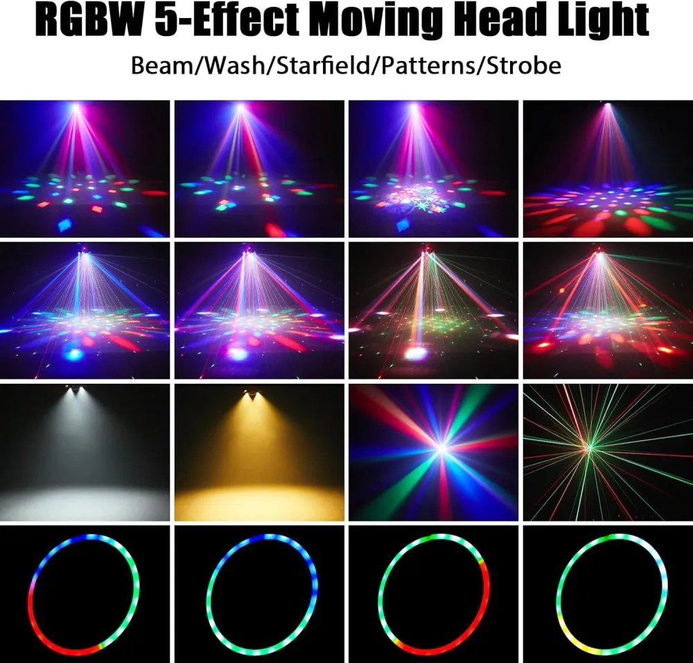 Moving Head disco světlo, party světlo, 150W RGBW 26kanálové DMX scénické osvětlení s dálkovým ovládáním, gobo-beam světlo...