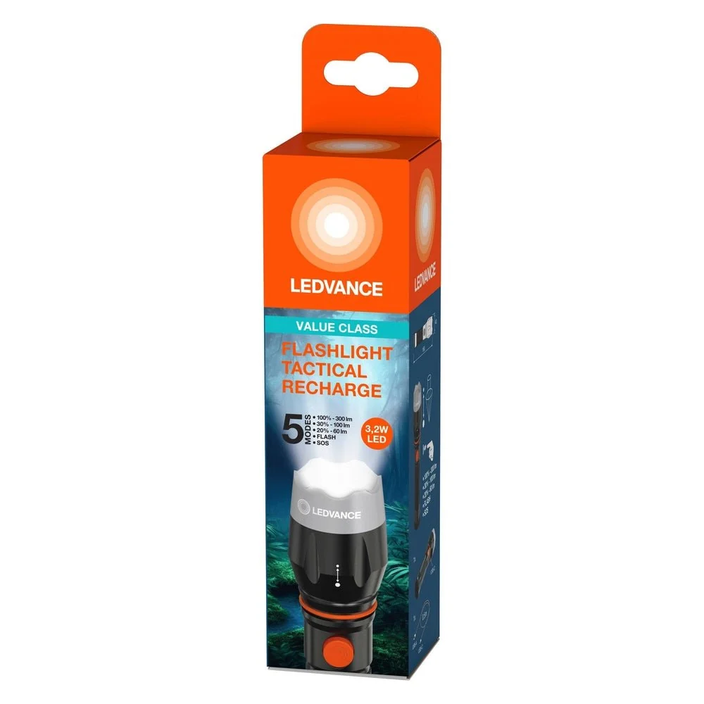 Taktická LED svítilna dobíjecí 3.2W FLASHLIGHT, studená bílá