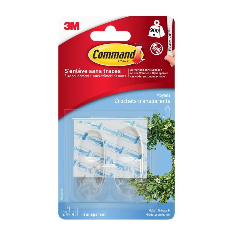 Command™ Haken M, mittelgroß, transparent mit transparenten Strips, 17091CLR | Packung (1 Stück)