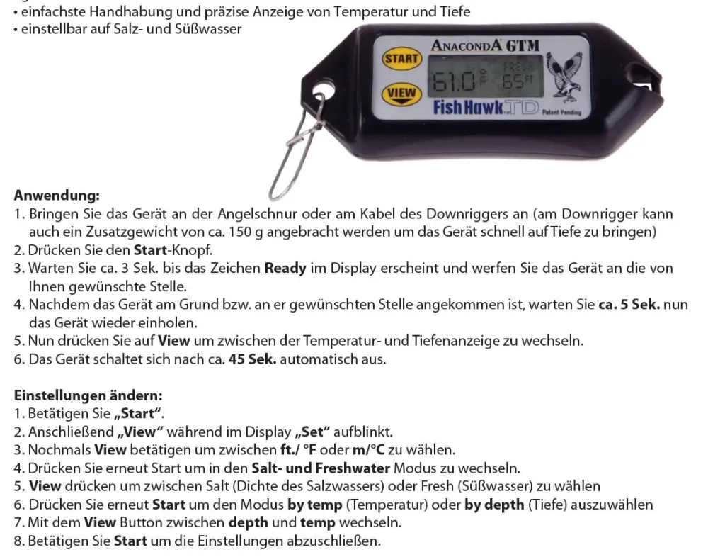 Fish Hawk GTM - Knife teploty hloubky