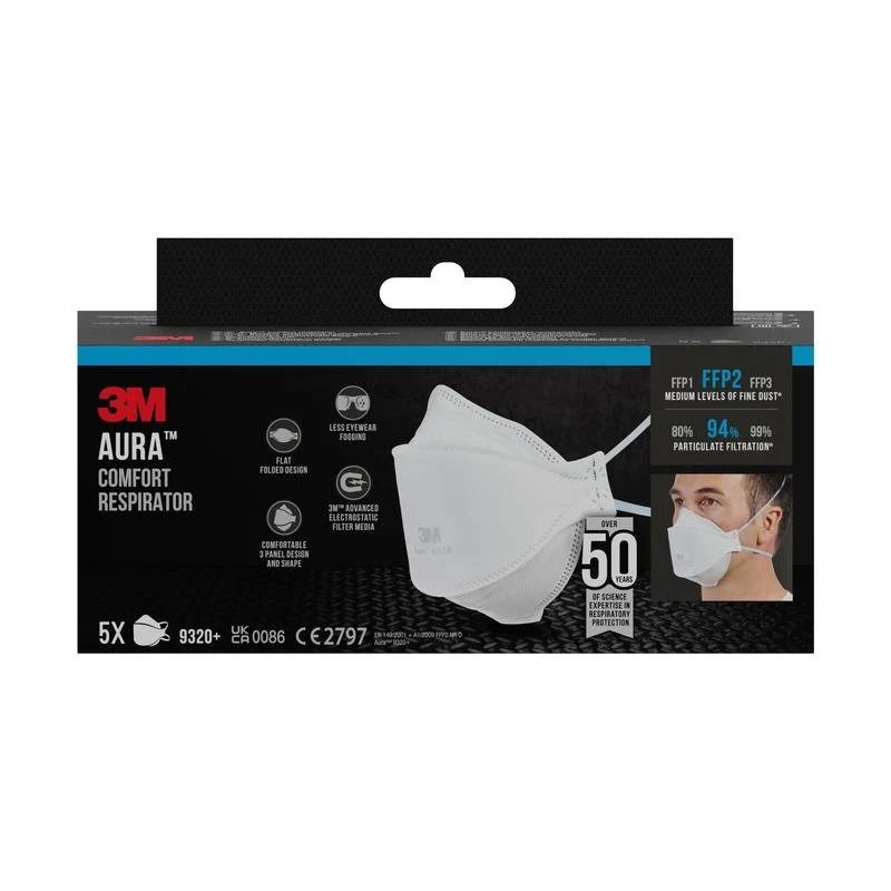 3M ™ AURA ™ Masca de particule de confort 9320+, FFP2, fără supapă, 5 pachet | Pachet (1 bucată)