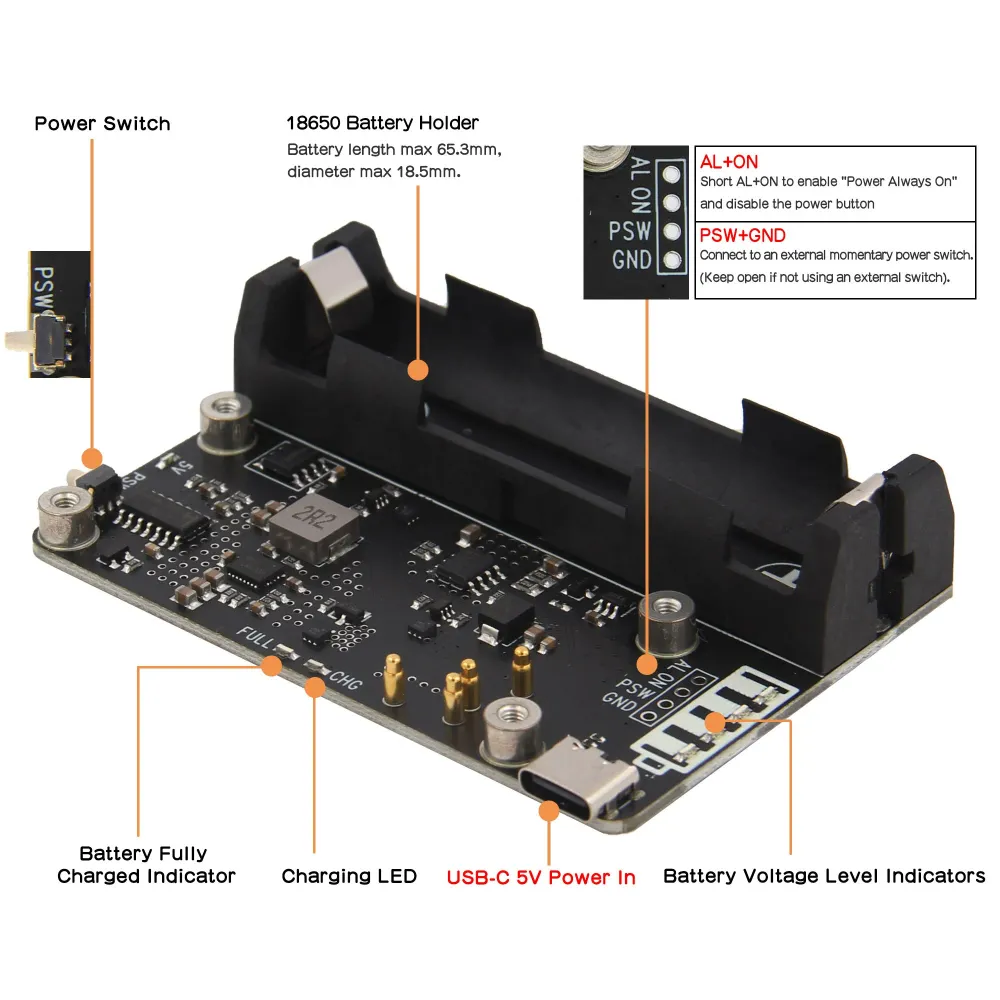 Geekworm X306 V1.5 18650 UPS rozšiřující deska pro RPi Zero 2W