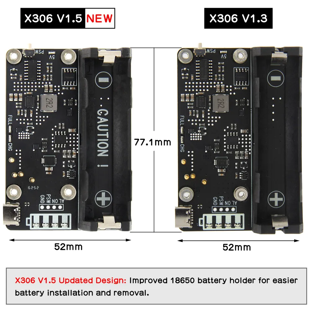 Geekworm X306 V1.5 18650 UPS rozšiřující deska pro RPi Zero 2W