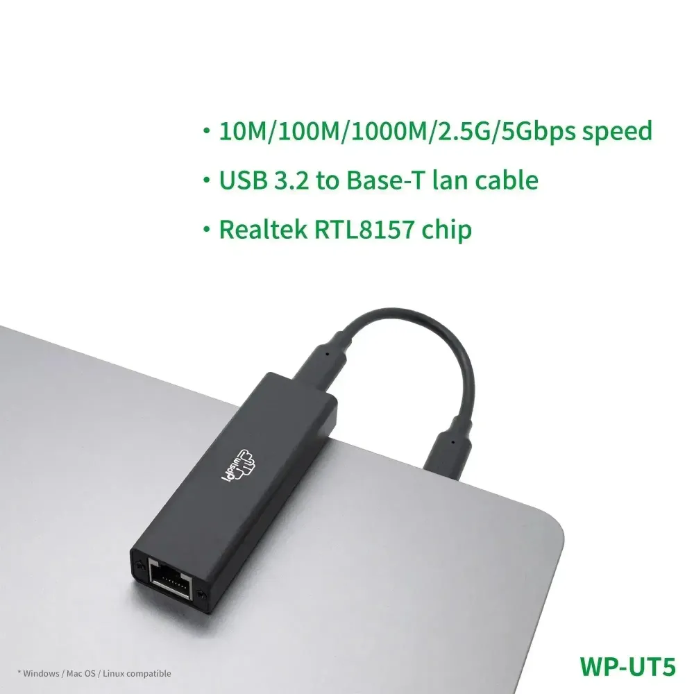 WisdPi 5Gbps USB3.2 Drátový Base-T Ethernet Adaptér Realtek RTL8157