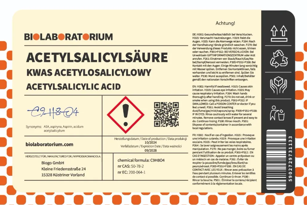 Kyselina acetylsalicylová Aspirin c9h8o4 3kg BIOLABORATORIUM