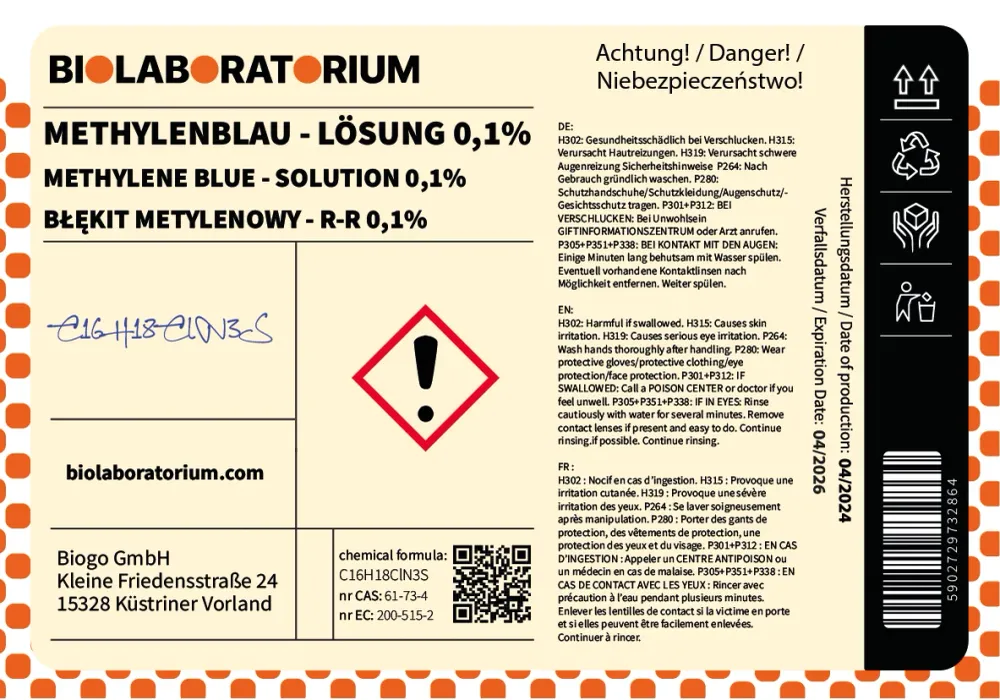 Roztok METHYLENOVÉ MODŘI 0,1% – čistý 100 ml BIOLABORATORIUM