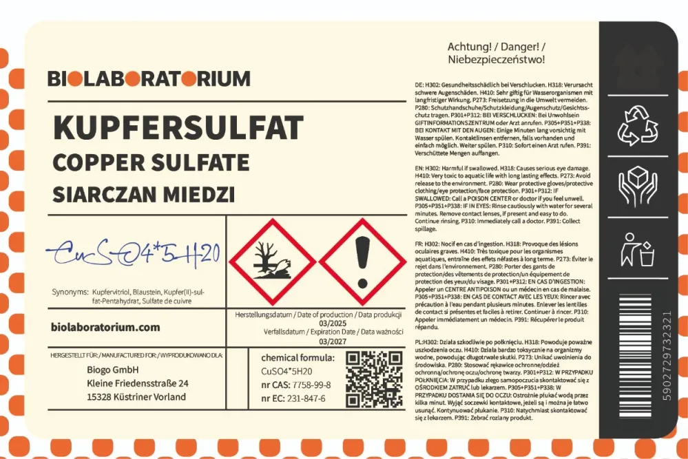 síran měďnatý. Měď pentahydrát 1kg Biolaboratorium