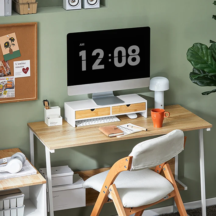 BBF02-WN Stojan na obrazovku Stojan na monitor Zvýšení monitoru Bílá-přírodní